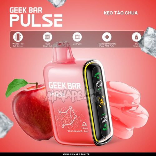 alt="Geekbar Pulse Sour Apple, Pod 1 lần geekbar, pod 1 lần vị kẹo táo, pod 1 lần hương táo"