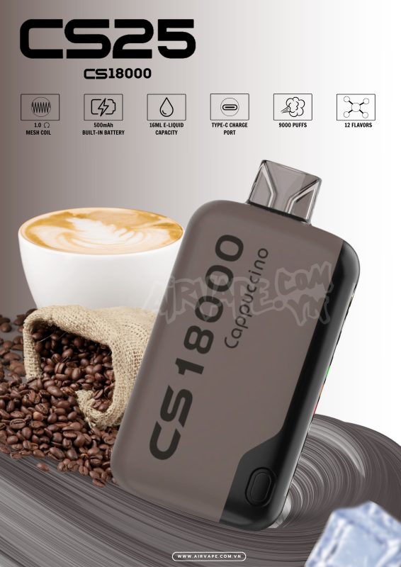 alt="cs25 cappuccino, pod 1 lần vị cà phê, cs18000 cà phê"